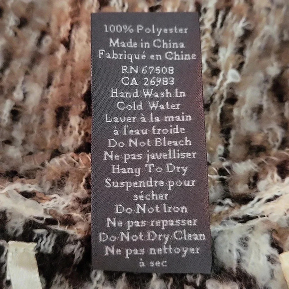 🛍Vince Camuto‎ Tan Brown 3/4 Sleeve Hooded Relaxed Shawl Fringe Sweater Womens - Picture 4 of 6